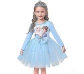Niñas Princesa Elsa Vestidos de Otoño Vestidos de Manga Larga Niños Fiesta de Cumpleaños Vestido de Graduación Azul 6T