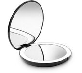Espejo compacto portátil, espejo de maquillaje de doble cara con iluminación LED, espejo de viaje plegable de 1x / 10x aumento Negro