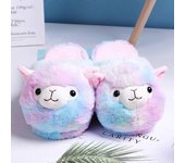Lindo dibujos animados Alpaca Casa Mujeres Zapatillas de piel Invierno Cálido felpa Piso padre-hijo Toboganes Dormitorio interior Niñas Resbalones ...
