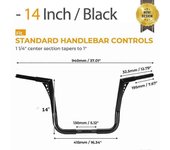 Redkid Para Electra Glide Street Glide Ultra Limited 1-1/4'' 16" Rise Ape Hangers Rise Ape Z Hangers Manillar 14 pulgadas-Negro