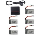 Cargador de batería 5 en 1 con 5 baterías Li-Po de polímero de litio de 3,7 V y 550 mAh y cable USB para SYMA Q11 H99W