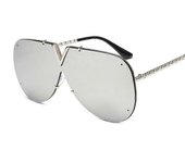 Moda Gafas de sol de mujer de gran tamaño Marca de lujo Hombre Gafas de sol en forma de V Piloto Retro Gafas de una pieza Gafas de sol UV400 Plata ...