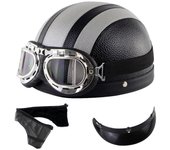 Casco de motocicleta Retro Casco de scooter unisex de cuero sintético a prueba de viento para ciclismo mengxi Plata