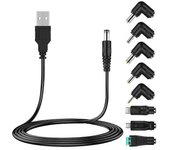Cable de alimentación USB universal de 5 V, cable de alimentación USB a CC con 8 tipos para teléfonos Android, tabletas, alimentación B Negro
