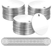 55 piezas de etiquetas en blanco de estampado de metal - Espacios en blanco redondos de estampado de acero inoxidable de 1,5 pulgadas con orificio,...