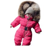 Mono unisex con capucha para bebés de 0 a 24 meses Niños Niñas Mono con cuello de piel Rojo 65cm