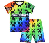 2023 Minecraft nuevo verano jersey infantil grande camiseta de manga corta + pantalón traje de dos piezas 845 130cm