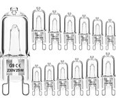 12 Pack G9 Cápsula Transparente Halógena Bombilla Regulable 25W 230V Blanco Cálido Para Horno, Microondas, Estufa, Luces de techo [Clase de energía G]