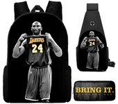 3Pcs/Set Kobe 24 Conjunto de mochila impresa con bandolera Estuche para lápices Mochila escolar Mochila de viaje Mochilas ligeras
