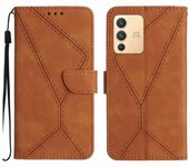 Costuras en la funda del teléfono de cuero en relieve Marrón For vivo V23 5G