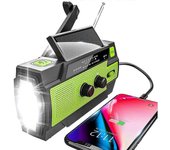 Radio solar portátil de emergencia, radio FM AM de manivela con linterna LED, puerto USB, alarma SOS para caminatas, campamentos o uso general para...
