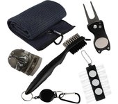 Juego de regalo de accesorios de golf PIAO: toalla de golf, cepillo para palos de golf con limpiador de ranuras, herramienta de reparación de divot...