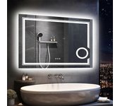 Espejo de baño LED iluminado con sensor táctil antivaho Espejo de maquillaje de lupa 3X Plata 60x80cm