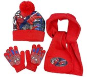 3 piezas Niños Niños Niñas Spiderman Spider-man Otoño Invierno Gorro de punto cálido Bufanda Juego de guantes 3-8 años -NMAOV Rojo