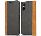 Para Sony Xperia 10 VI Funda Textura de becerro 3 ranuras para tarjetas Empalme de color Funda de teléfono de cuero - Negro + Grito Multicolor Blac...