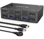 Conmutador KVM Monitor dual, 4 USB3.0 para 2 ordenadores, 2 entradas y 2 salidas DP 1.4 Conmutador KVM Negro