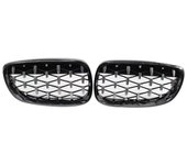 Riñón delantero, capó delantero Diamond Grille Meteor para Serie 3 E92 E93 Coupe 2006-2010 Gloss Black+Ch Plata Negra