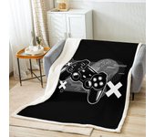 Kerota Manta De Vellón De Jugador Para Sofá Cama Negro Videojuego Gamepad Lunares Rayas Manta Sherpa Abstracta Manta Cálida Peluda 50x40in 125x100cm