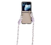 Funda de teléfono con cordón de textura tejida para Motorola Razr 40 Ultra Beige