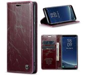 Para Samsung Galaxy S8 PU Leather Phone Stand Case Retro Waxy Texture Full Protection Wallet Cover Rojo