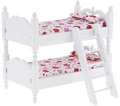 Cama de doble capa Juguete juego de madera Litera Dormitorio Modelo Muñeca de juguete Muebles Rosa 13.7x8.1x12cm