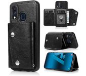 Para la cubierta trasera de la billetera Samsung A40, funda de cuero PU con funda de teléfono para tarjetero Negro