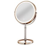 Espejo LED 10X Espejo de maquillaje recargable con 3 colores, brillo ajustable Aumento Espejo cosmético 2 Side-C Oro de Rose