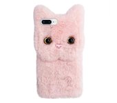 Plush Cat Phone Cover Funda protectora para teléfono peludo compatible con iPhone 7/8 Plus Rosa 16.00X8.00X1.00CM