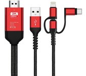 3 en 1 Mhl USB Tipo C a Hdmi Cable 1080p Hd Tv Adaptador para Android & Ios rojo
