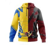 Sudaderas con capucha de Deadpool y Wolverine 3D para hombres Sudadera con capucha Tops jersey Disfraz de cosplay de Halloween Amarillo rojo M