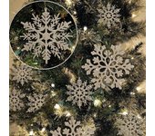 36 piezas de adornos de copo de nieve de brillo de invierno de Navidad decoraciones colgantes de árbol de Navidad Champagne oro