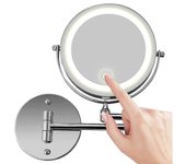 Espejo cosmético con aumento de 10x Iluminación LED Espejo de maquillaje regulable con interruptor táctil Espejo de afeitado 360 Montaje en pared g...
