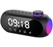 Receptor de radio portátil mini fm altavoz Bluetooth de sonido de alta fidelidad rgb con reloj Doble despertador Soporte manos libres -a