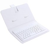 Teclado portátil inalámbrico compatible con Bluetooth con funda de piel sintética Teléfono iPhone compatible Blanco