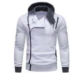 Sudadera con capucha de otoño para hombre Cremallera oblicua Manga larga con capucha Color de contraste Puño elástico Sudadera asimétrica con cordó...