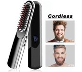 Plancha de barba inalámbrica & Plancha de pelo Cepillo de peine caliente USB Recargable Anti-caliente Rizado cepillo para barba Alisado del cabello...