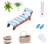 Flasidu 1 juego de casa de muñecas kit de sauna en miniatura mini tumbona de madera toalla pantuflas canasta cubo plantas termómetro modelo de jugu...