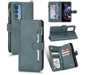 Gangxun Estuche para Motorola Edge 20 Pro Cover Zipper Cartera Magnética Tarjetero Estuche plegable de cuero PU Verde A