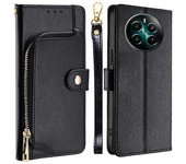 Para Realme 12+ 5G Zipper Wallet Case Full Protection Flip Leather Phone Cover Negro