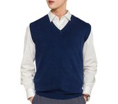 Suéter cálido suelto sin mangas chaleco hombre V-cuello jersey chaleco Azul marino L