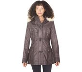 Infinity Leather Chaqueta parka con capucha de cuero acolchado marrón para mujer 5XL