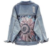 Chaqueta vaquera bordada floral Chaqueta de moda Boho Chaqueta de invierno para mujer azul s