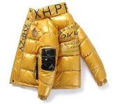 Chaqueta de cuero con cuello de pie Chaqueta de algodón grueso Abrigo Hombres amarillo m