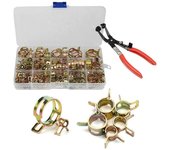 115PCS Abrazaderas de manguera de resorte de 6-22 mm + alicates manuales Abrazadera de manguera de agua de gas galvanizada Kit de surtido de herram...