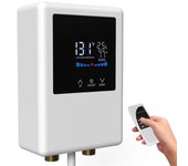 Calentador de agua eléctrico, calentador de agua instantáneo de 5500 W con control remoto y calentador de agua con pantalla táctil LCD enchufe de l...