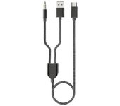 1 Split 2 Tipo C A USB A 3.5mm Cable Auxiliar Estéreo Sonido Hifi Para Altavoces De Coche -JA Negro