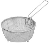 1 pieza de cestas para freír de acero inoxidable Cesta frita para freír con aceite caliente con albóndiga de fideos de malla de un solo asa plata