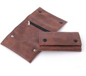Bolsa de tabaco portátil de cuero sintético marrón con soporte para papel de fumar
