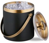 Cubitera, Acero Inoxidable, Doble Pared, Cubitera con Tapa y Mango, 2 L, Cubeta para cubitos de hielo Oro negro
