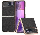 Para Motorola Razr 40 5G Litchi Texture Shockproof Case Cuero de vaca genuino + PC galvanoplastia teléfono C